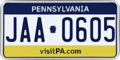 PA license plate JAA0605