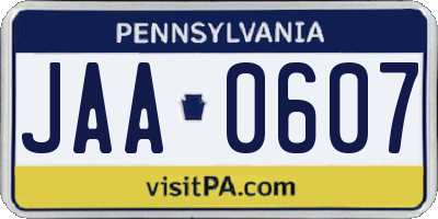 PA license plate JAA0607