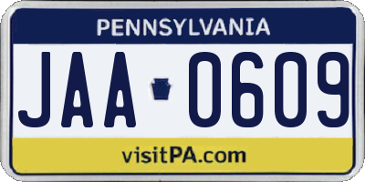 PA license plate JAA0609