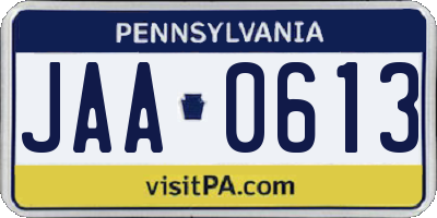 PA license plate JAA0613