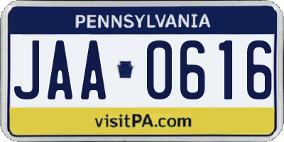 PA license plate JAA0616