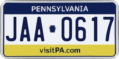 PA license plate JAA0617