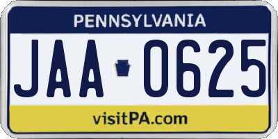 PA license plate JAA0625