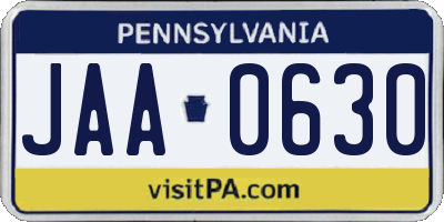 PA license plate JAA0630