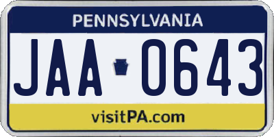 PA license plate JAA0643