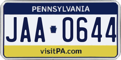 PA license plate JAA0644