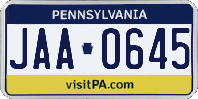 PA license plate JAA0645