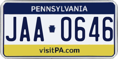 PA license plate JAA0646