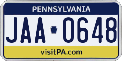 PA license plate JAA0648