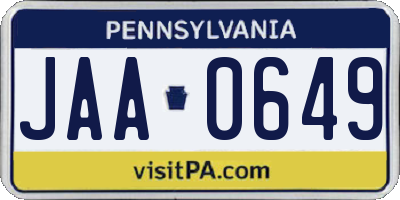 PA license plate JAA0649