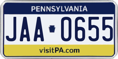 PA license plate JAA0655