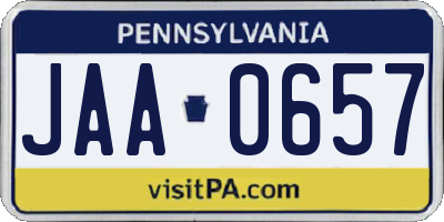 PA license plate JAA0657