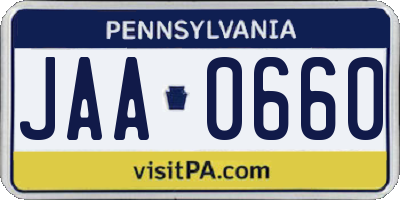 PA license plate JAA0660