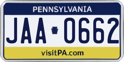 PA license plate JAA0662