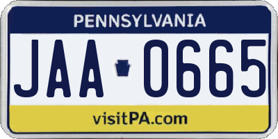 PA license plate JAA0665