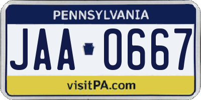 PA license plate JAA0667