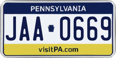 PA license plate JAA0669