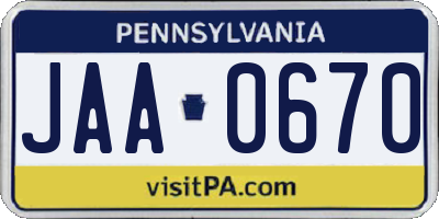 PA license plate JAA0670