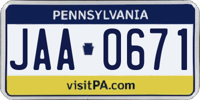 PA license plate JAA0671