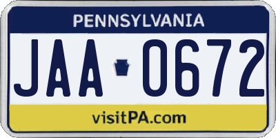 PA license plate JAA0672