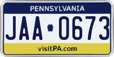 PA license plate JAA0673