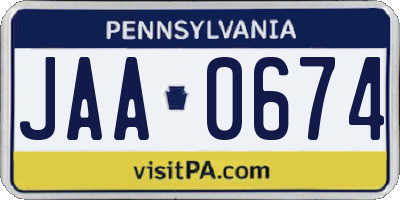 PA license plate JAA0674