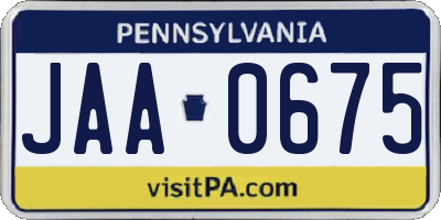 PA license plate JAA0675