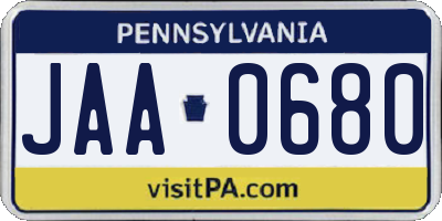 PA license plate JAA0680