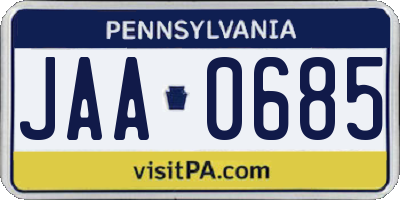 PA license plate JAA0685