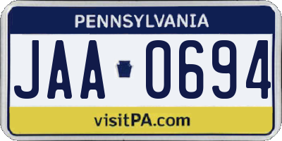 PA license plate JAA0694