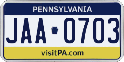 PA license plate JAA0703