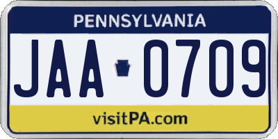 PA license plate JAA0709