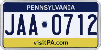 PA license plate JAA0712