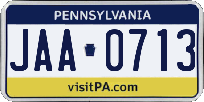 PA license plate JAA0713