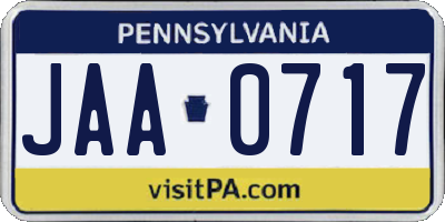 PA license plate JAA0717