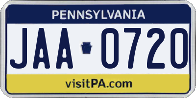 PA license plate JAA0720