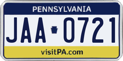 PA license plate JAA0721