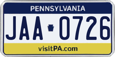 PA license plate JAA0726