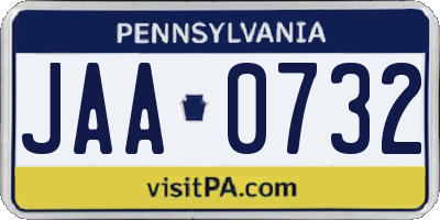 PA license plate JAA0732