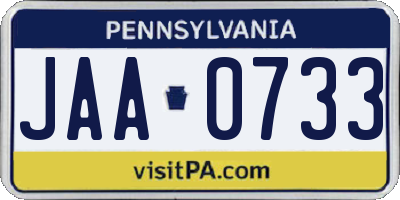 PA license plate JAA0733