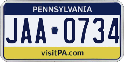 PA license plate JAA0734