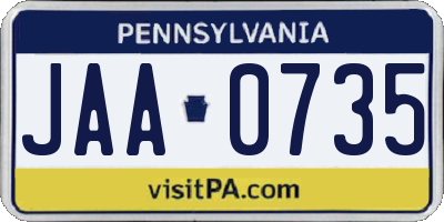 PA license plate JAA0735