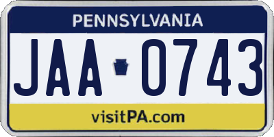 PA license plate JAA0743