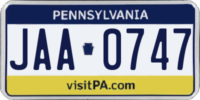 PA license plate JAA0747