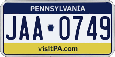PA license plate JAA0749