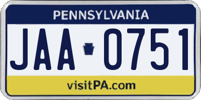 PA license plate JAA0751