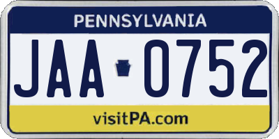 PA license plate JAA0752