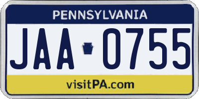 PA license plate JAA0755