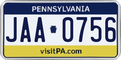 PA license plate JAA0756