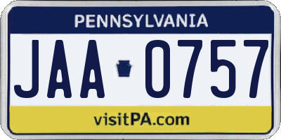 PA license plate JAA0757